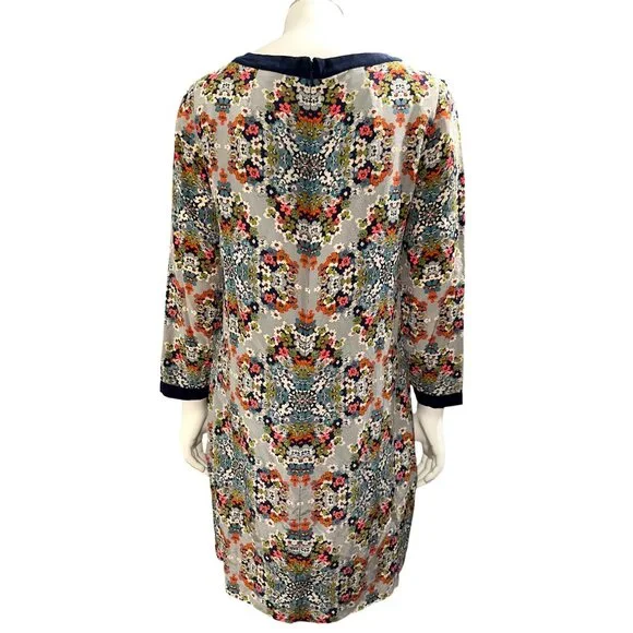 J Crew Size 4 Silk Dress Multicolor Floral Print Long Sleeve Straight Y2K Chic - Picture 5 of 12